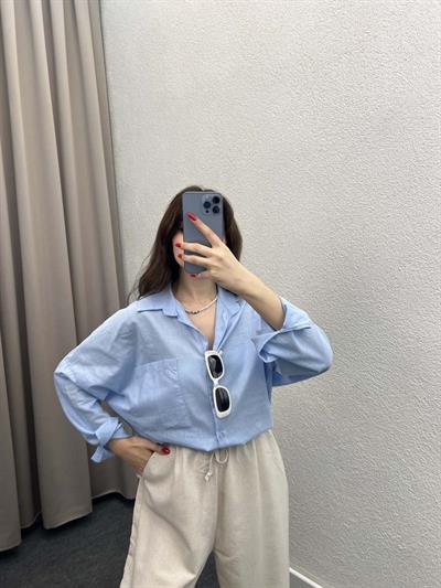 Ham Keten Bebe Mavi Gömlek