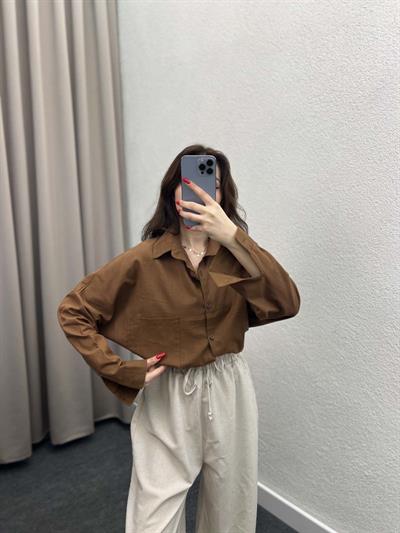 Ham Keten Kahve Gömlek