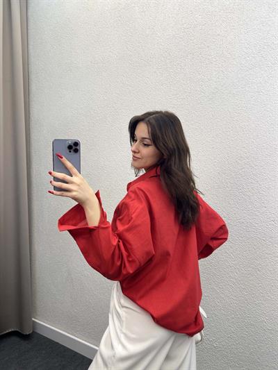 Ham Keten Kırmızı Gömlek