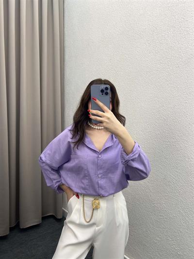 Ham Keten Lila Gömlek