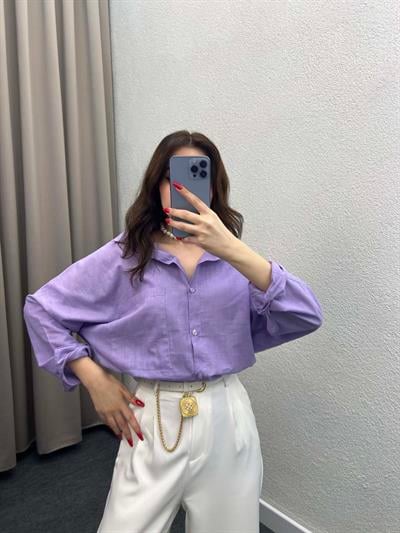 Ham Keten Lila Gömlek