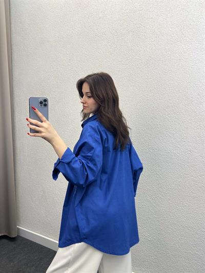 Ham Keten Saks Mavi Gömlek