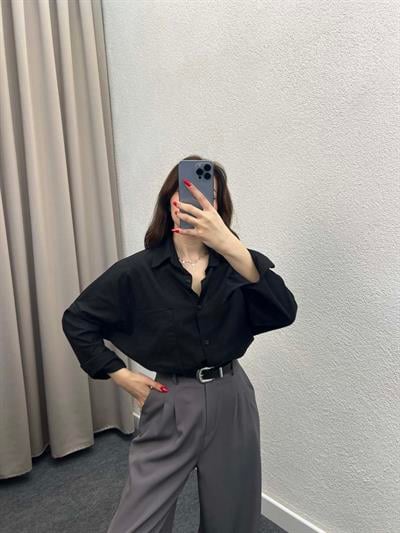 Ham Keten Siyah Gömlek