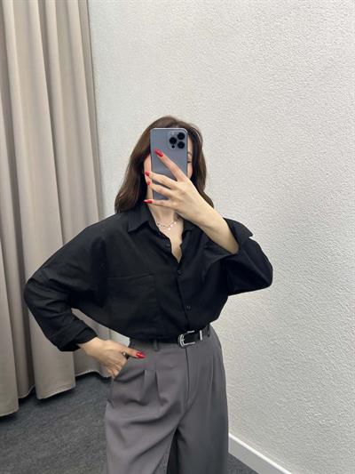 Ham Keten Siyah Gömlek