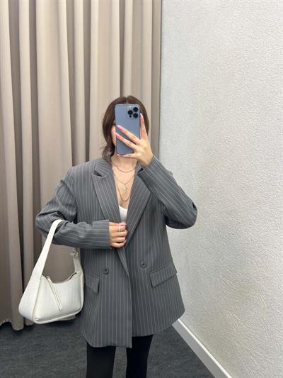 Hathor Çizgli Füme Blazer Ceket