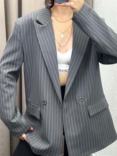 Hathor Çizgli Füme Blazer Ceket