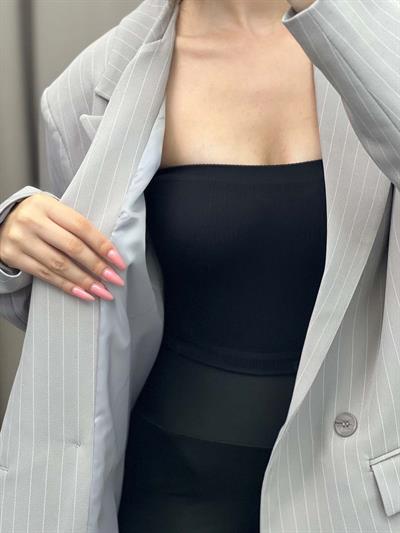 Hathor Çizgli Gri Blazer Ceket