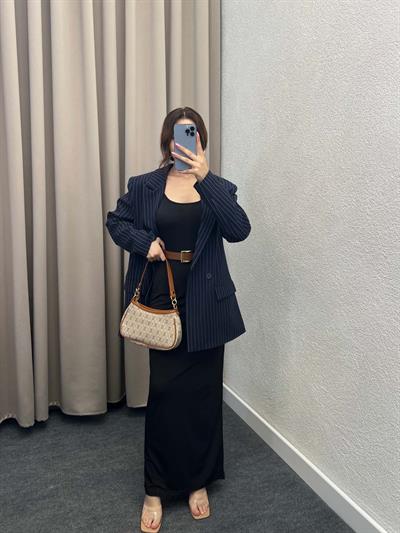 Hathor Çizgli Lacivert Blazer Ceket