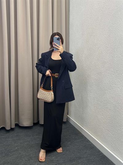 Hathor Çizgli Lacivert Blazer Ceket