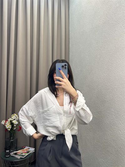 Hein Beyaz Krinkıl Kumaş Gömlek