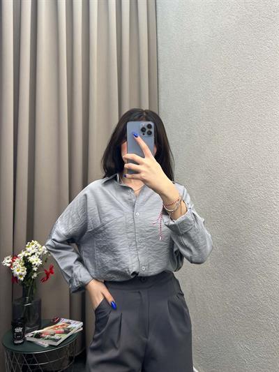 Hein Gri Krinkıl Kumaş Gömlek