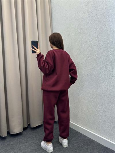 Hola Üç İplik Şardonlu Bordo Eşofman Takım