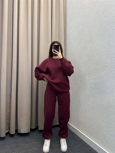 Hola Üç İplik Şardonlu Bordo Eşofman Takım