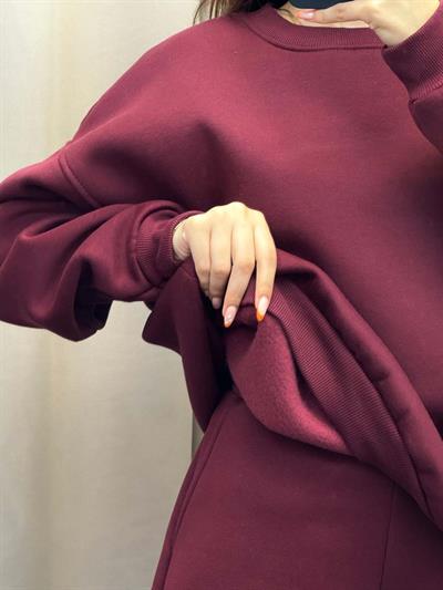 Hola Üç İplik Şardonlu Bordo Eşofman Takım