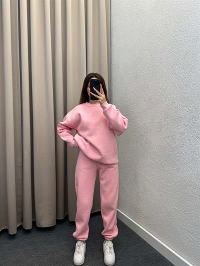 Hola Üç İplik Şardonlu Pembe Eşofman Takım