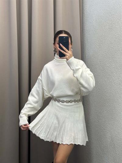 Hora Krem  Balıkçı Kazak Etek Takım