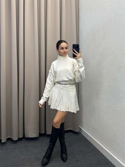 Hora Krem  Balıkçı Kazak Etek Takım