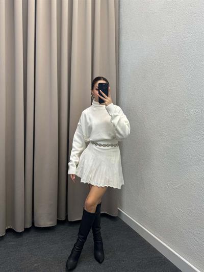 Hora Krem  Balıkçı Kazak Etek Takım