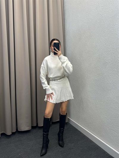 Hora Krem  Balıkçı Kazak Etek Takım