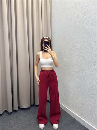 Husky Oversize Yüksek Bel Bordo Eşofman Altı