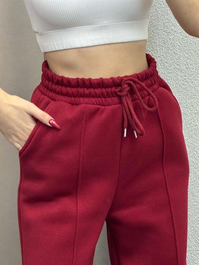 Husky Oversize Yüksek Bel Bordo Eşofman Altı