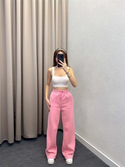 Husky Oversize Yüksek Bel Pembe Eşofman Altı