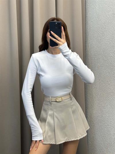 Kadın Basic Uzun Kol Beyaz Body