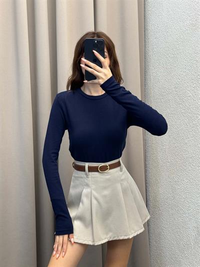 Kadın Basic Uzun Kol Lacivert Body