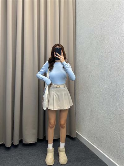 Kadın Basic Uzun Kol Mavi Body