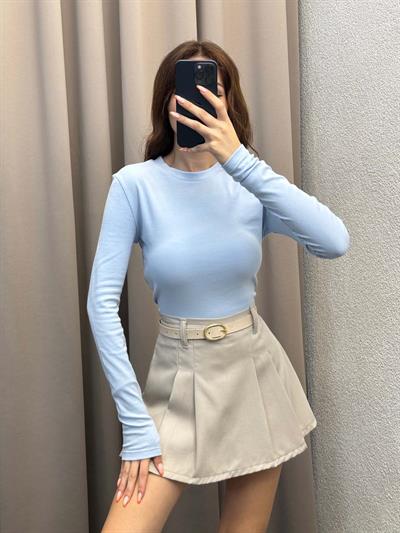Kadın Basic Uzun Kol Mavi Body