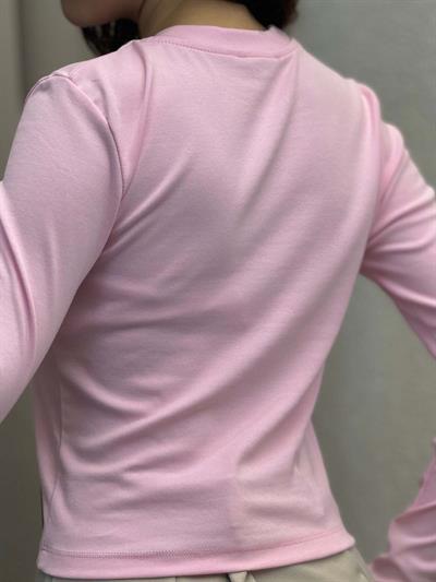 Kadın Basic Uzun Kol Pembe Body