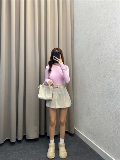 Kadın Basic Uzun Kol Pembe Body