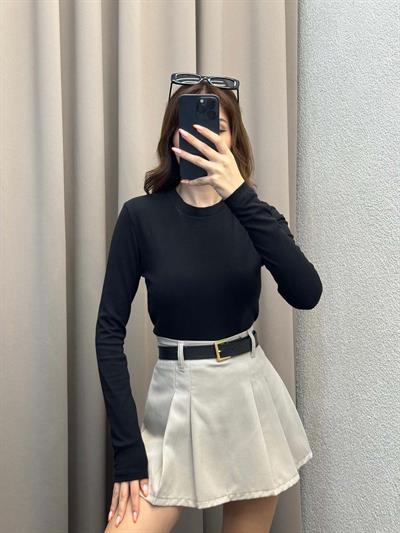 Kadın Basic Uzun Kol Siyah Body