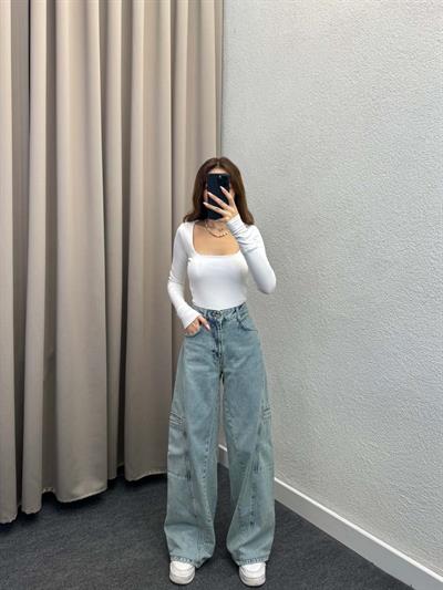 Kadın Kare Yaka Beyaz Body