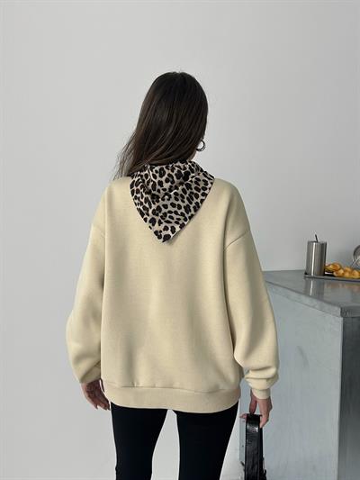 KAPLAN NAKIŞ DETAYLI FULAR DETAYLI SWEAT BEJ