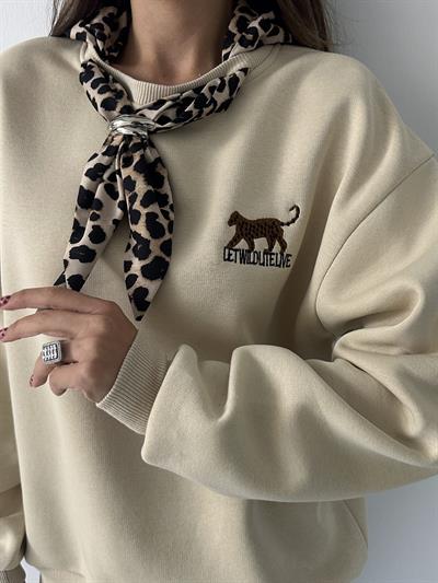 KAPLAN NAKIŞ DETAYLI FULAR DETAYLI SWEAT BEJ