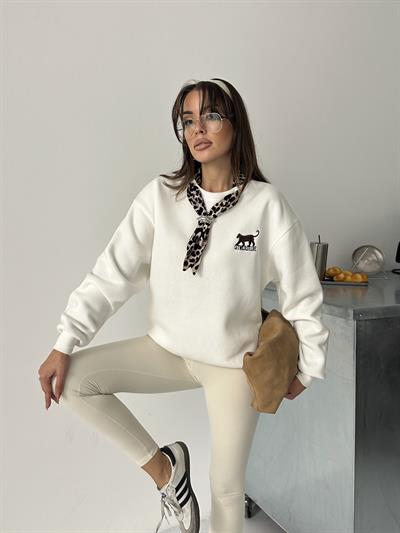 KAPLAN NAKIŞ İŞLEMELİ FULAR DETAYLI SWEAT BEYAZ