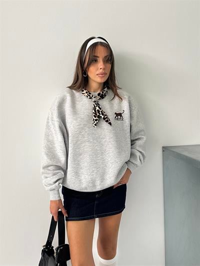 KAPLAN NAKIŞ İŞLEMELİ FULAR DETAYLI SWEAT GRİ