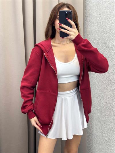 Kassel Üç İplik Şardonlu Oversize Bordo Hırka