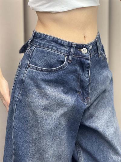 Kemer Detaylı Mavi Baggy Jean