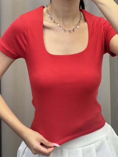 Kneph Kare Yaka Kırmızı Crop