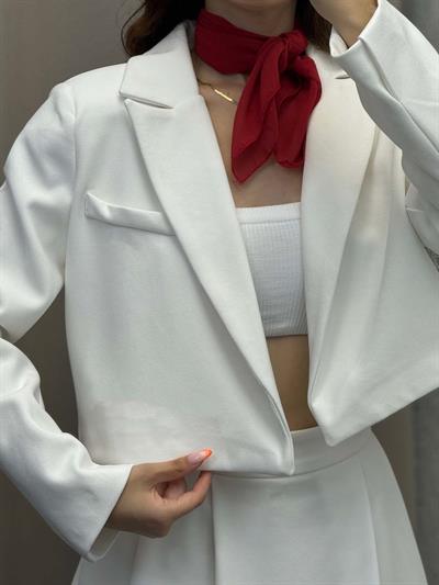 Krep Mini Beyaz ceketli takım