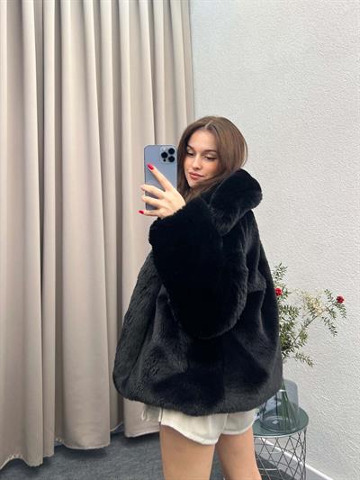 Lady İçi Astarlı Siyah Kürk