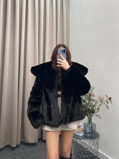 Lady İçi Astarlı Siyah Kürk