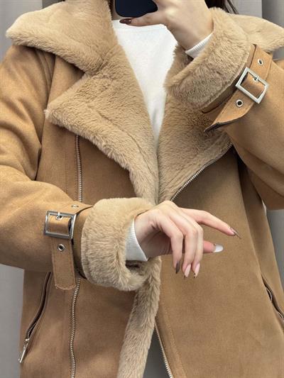 Lares Uzun Kahve Süet Ceket