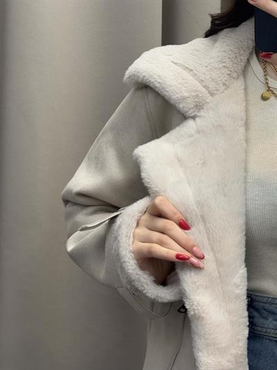 Lares Uzun Krem Süet Ceket