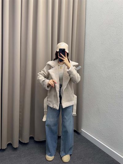 Lares Uzun Krem Süet Ceket