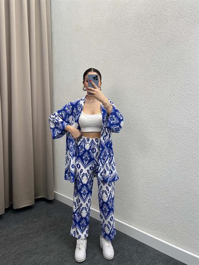 Leila Mavi Kimono Takım