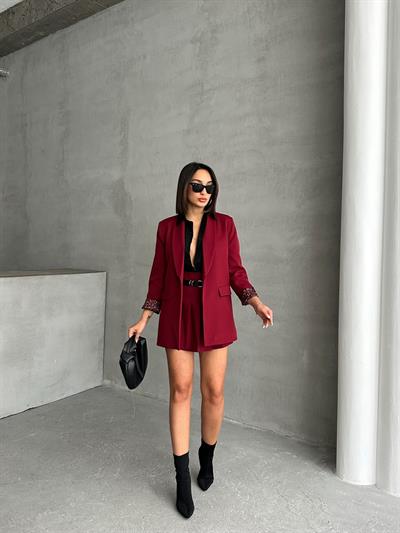 LEOPAR ASTARLI BLAZER CEKET BORDO