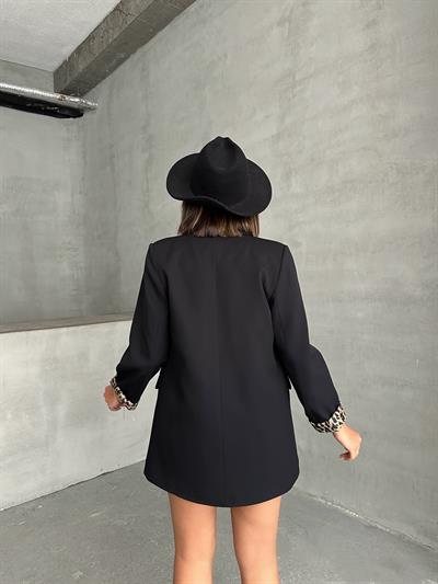 LEOPAR ASTARLI BLAZER CEKET SİYAH